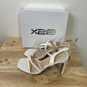 X2B Ally-4 White Strappy Square Toe Heels Sandals Stiletto Sz 10